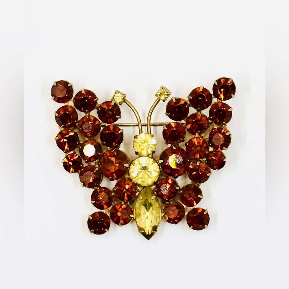 Juliana Inspired Vintage Topaz & Jonquil Prong Set Rhinestone Butterfly Brooch